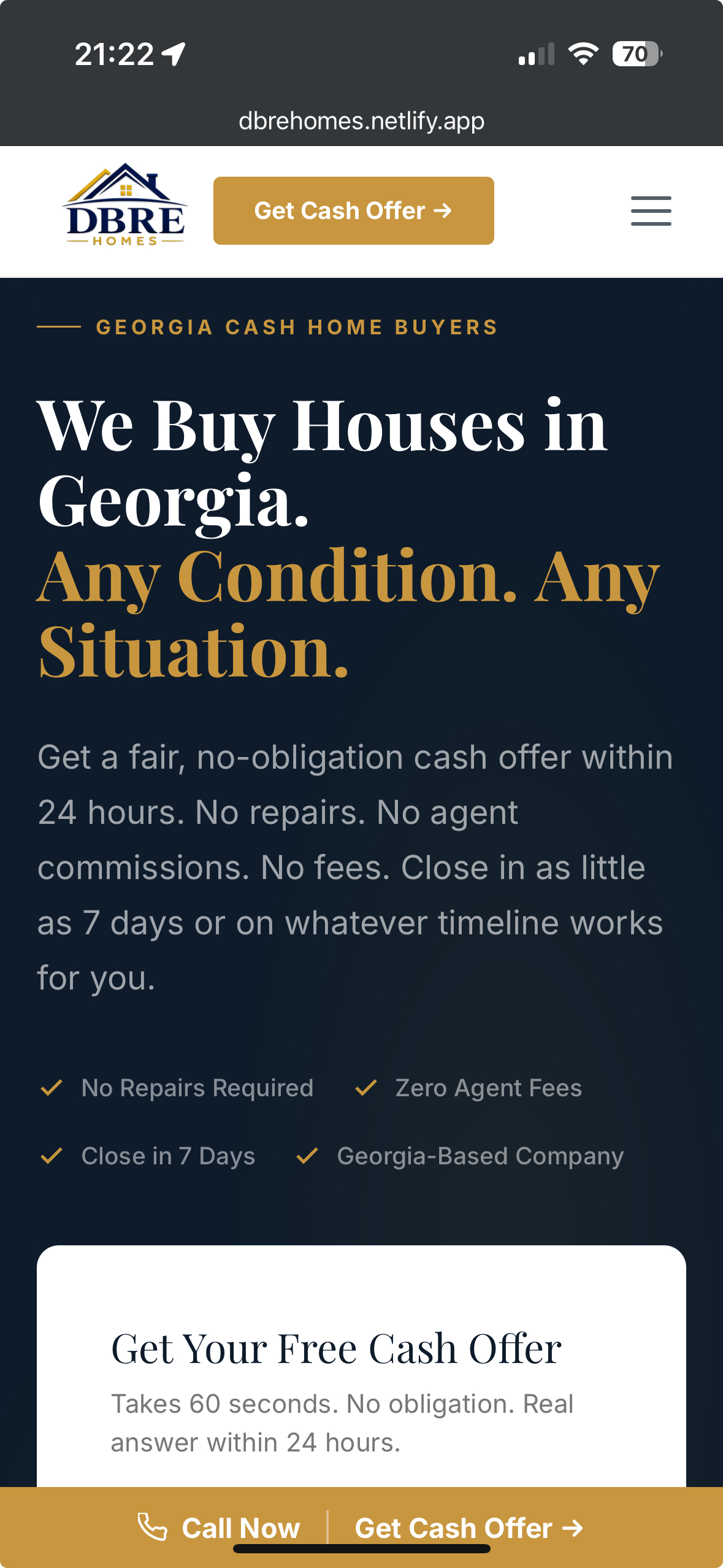 DBRE Homes mobile homepage